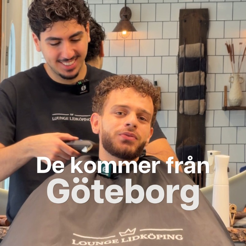 Nezar Naser i barbersstolen hos Lounge Lidköping under en contentinspelning